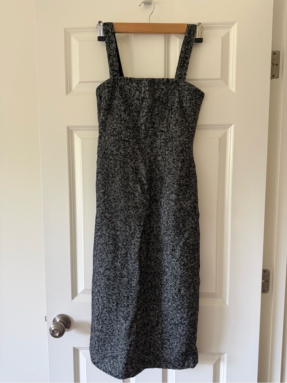 Sleek Herringbone Square-Neck Jumpsuit in Black & White